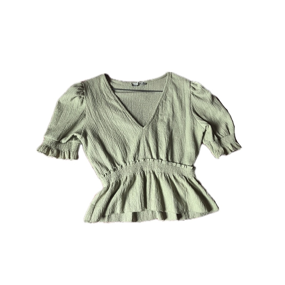 Pull&Bear Sage Green Puff Sleeve Top